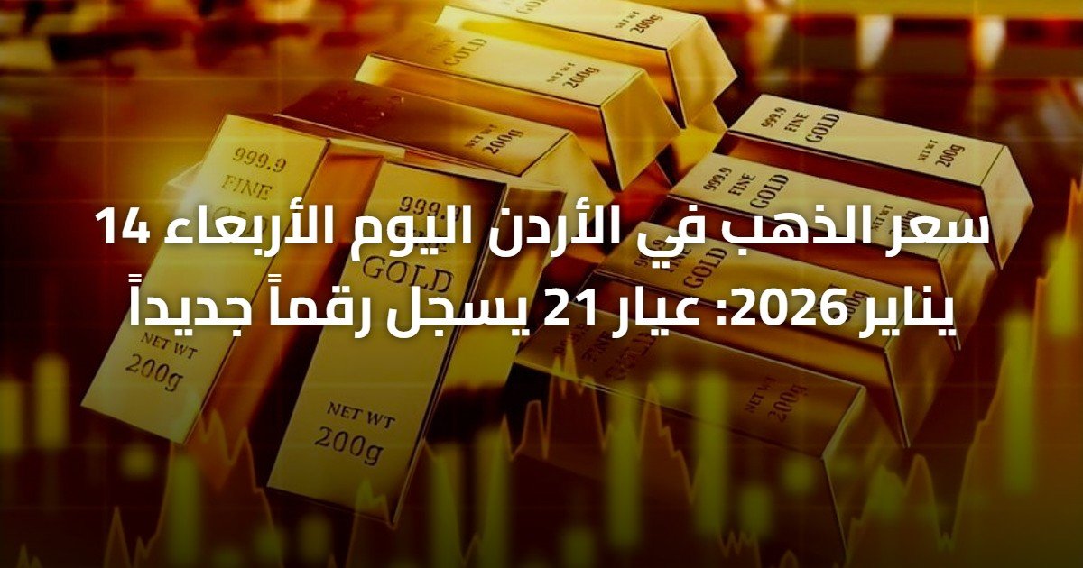 سعر الذهب في الأردن اليوم الأربعاء 14 يناير 2026: عيار 21 يسجل رقماً جديداً