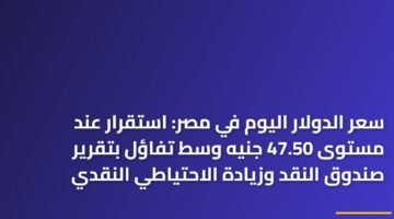 سعر الدولار اليوم في مصر: استقرار عند مستوى 47.50 جنيه وسط تفاؤل بتقرير صندوق النقد وزيادة الاحتياطي النقدي ) سعر الدولار اليوم في مصر: استقرار عند مستوى 47.50 جنيه وسط تفاؤل بتقرير صندوق النقد وزيادة الاحتياطي النقدي 114